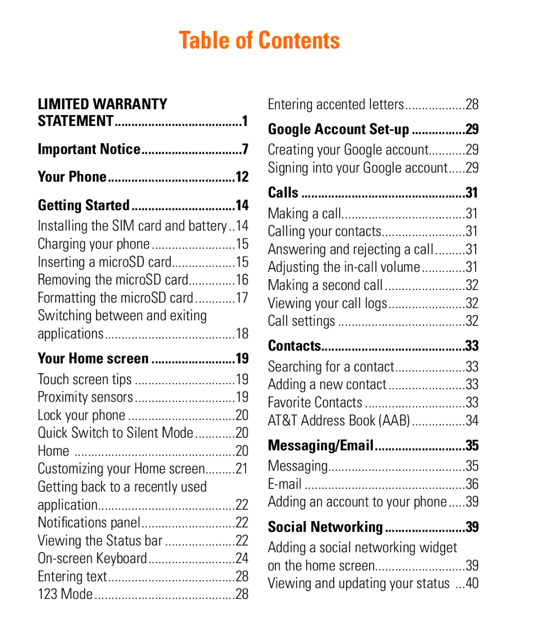 LG Electronics Thrill4GUnlocked user manual Table of Contents 