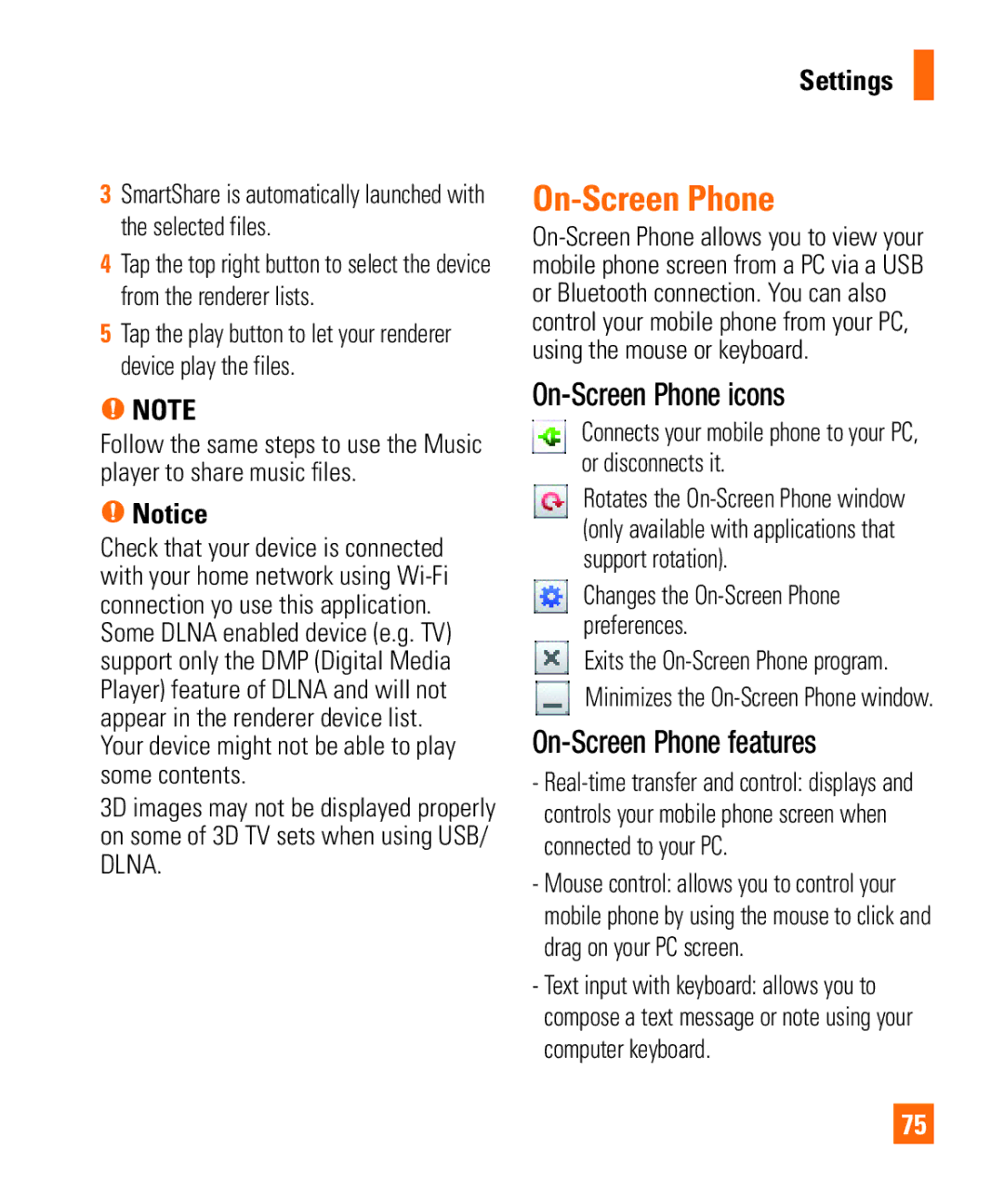 LG Electronics Thrill4GUnlocked user manual On-Screen Phone icons, On-Screen Phone features 