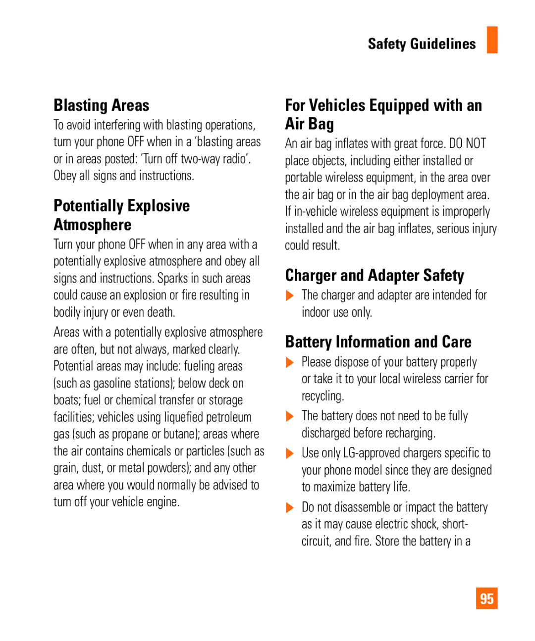 LG Electronics Thrill4GUnlocked Blasting Areas, Potentially Explosive Atmosphere, For Vehicles Equipped with an Air Bag 