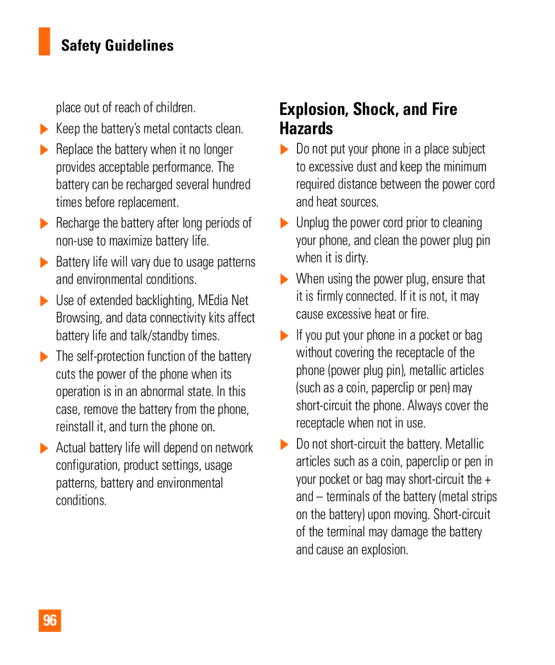 LG Electronics Thrill4GUnlocked user manual Explosion, Shock, and Fire Hazards, Place out of reach of children 