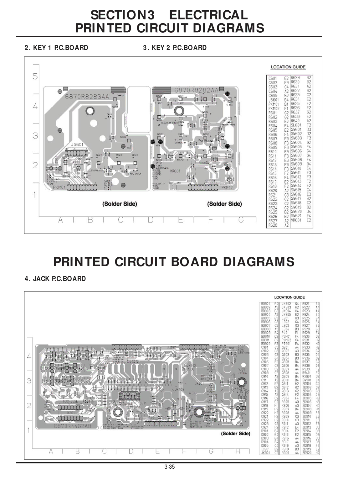 LG Electronics TL-AT130M service manual KEY 1 P.C.BOARD KEY 2 P.C.BOARD, Jack P.C.BOARD 