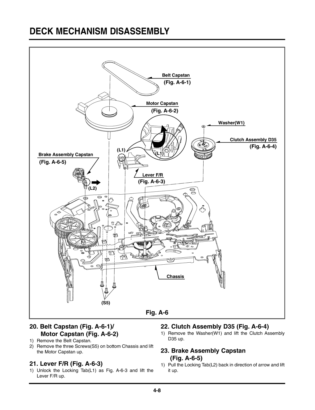 LG Electronics TL-AT130M service manual Brake Assembly Capstan, Lever F/R Fig. A-6-3 