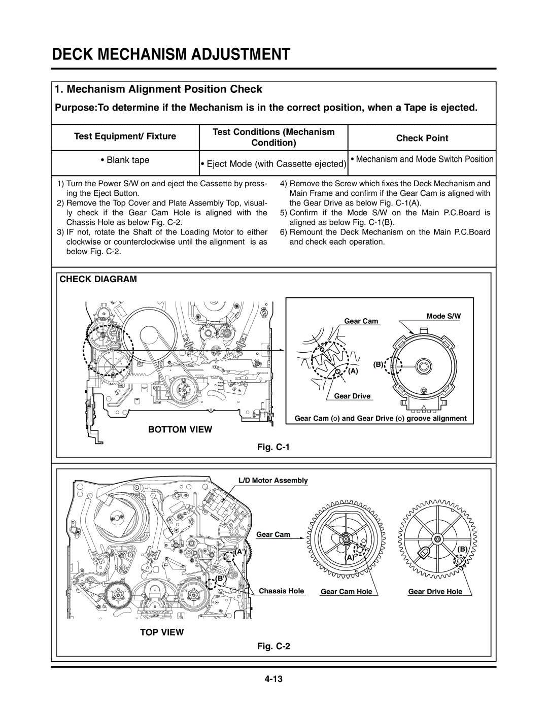 LG Electronics TL-AT130M service manual Mechanism Alignment Position Check, Fig. C-1 