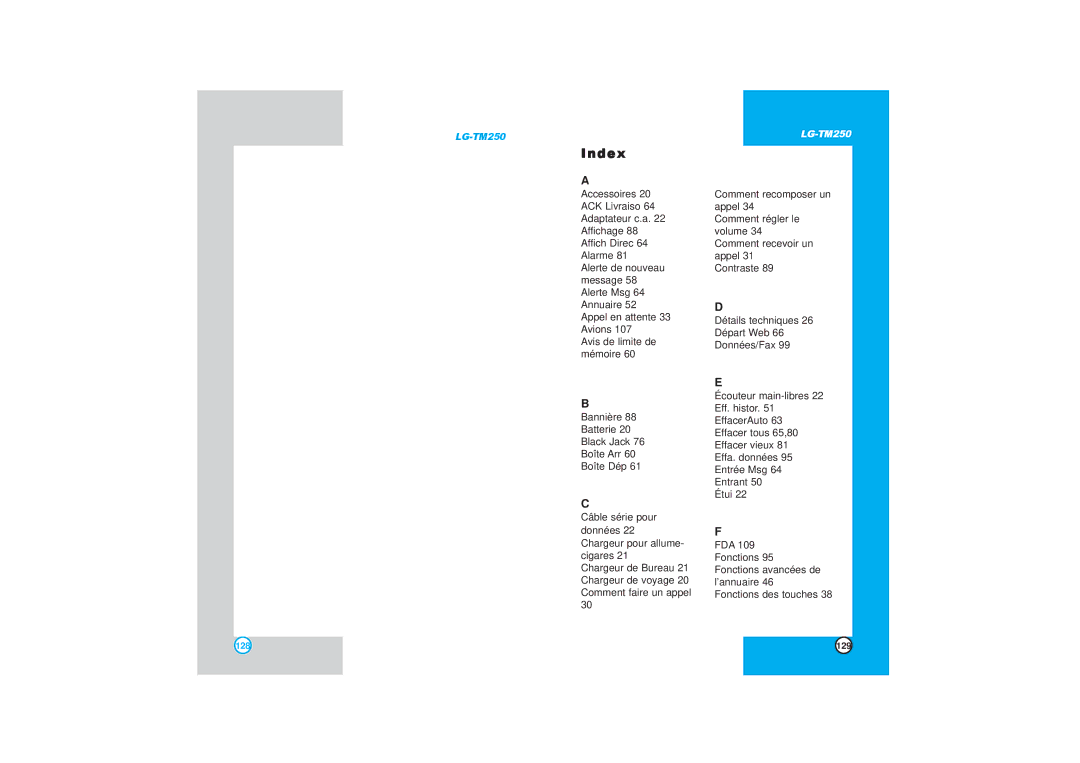 LG Electronics TM250 manual 129 