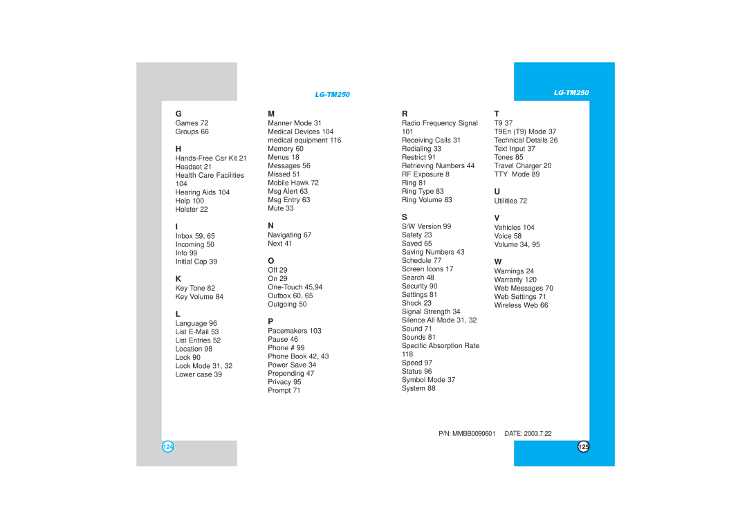 LG Electronics TM250 manual MMBB0090601 Date 