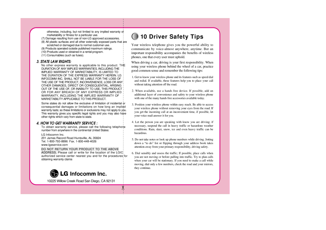 LG Electronics TM510 manual Infocomm Inc, State LAW Rights 