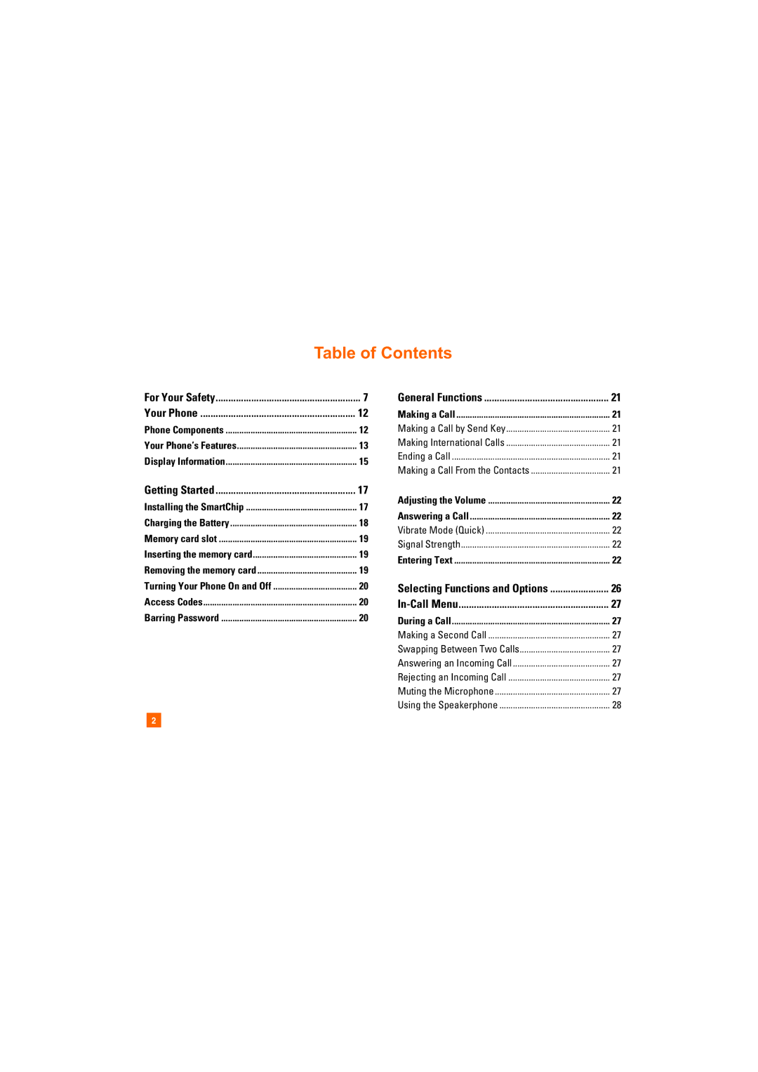 LG Electronics Trax-Gray manual Table of Contents 