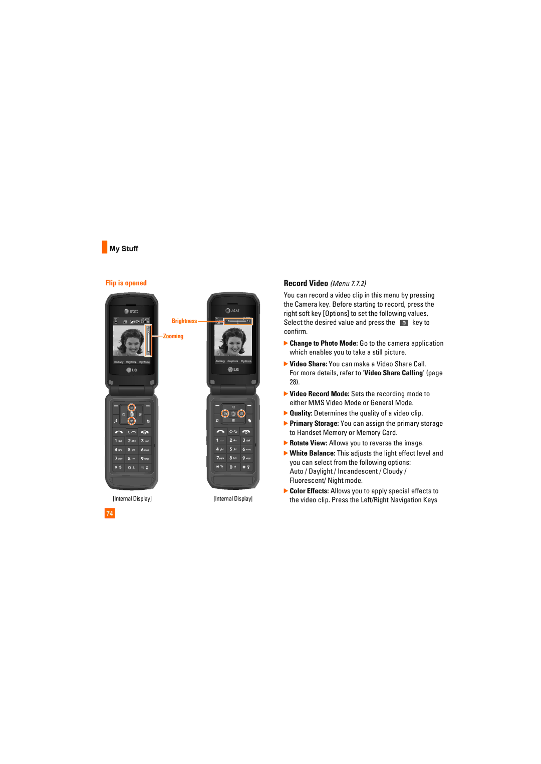 LG Electronics Trax-Gray manual Record Video Menu, Select the desired value and press the key to confirm 