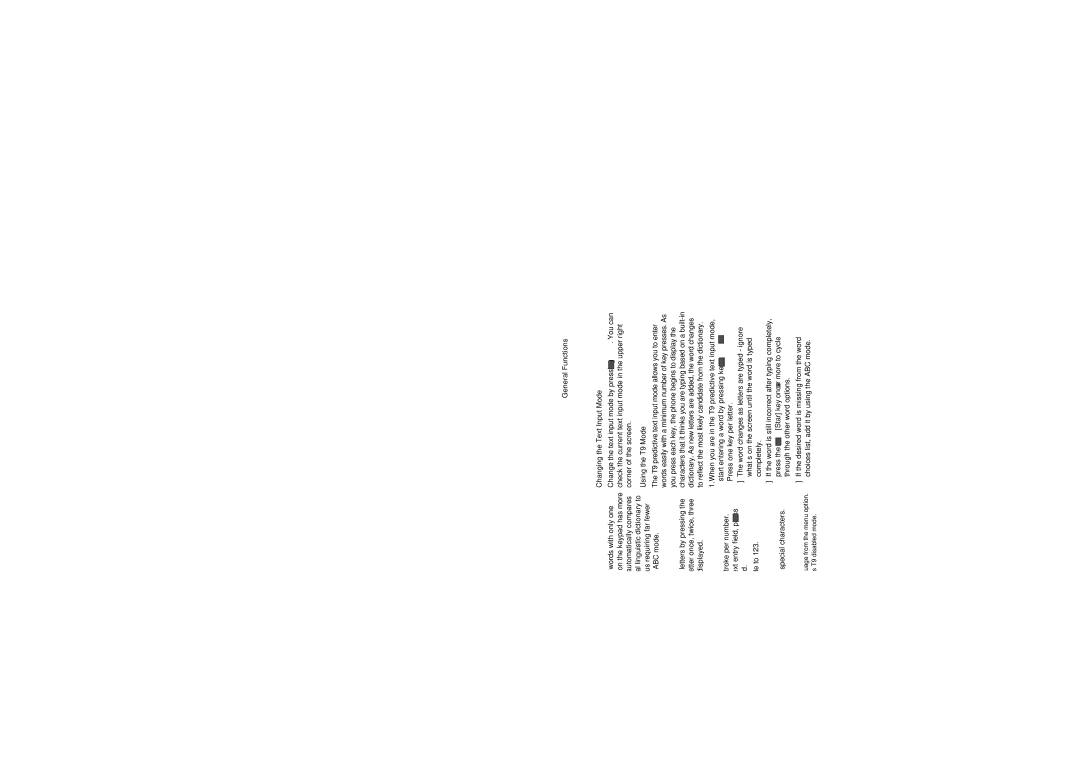 LG Electronics Trax T9 Mode, ABC Mode, Mode Numbers Mode, Symbol Mode, General Functions Changing the Text Input Mode 