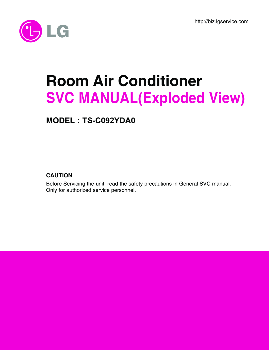 LG Electronics manual Room Air Conditioner, SVC MANUALExploded View, MODEL TS-C092YDA0, http//biz.lgservice.com 