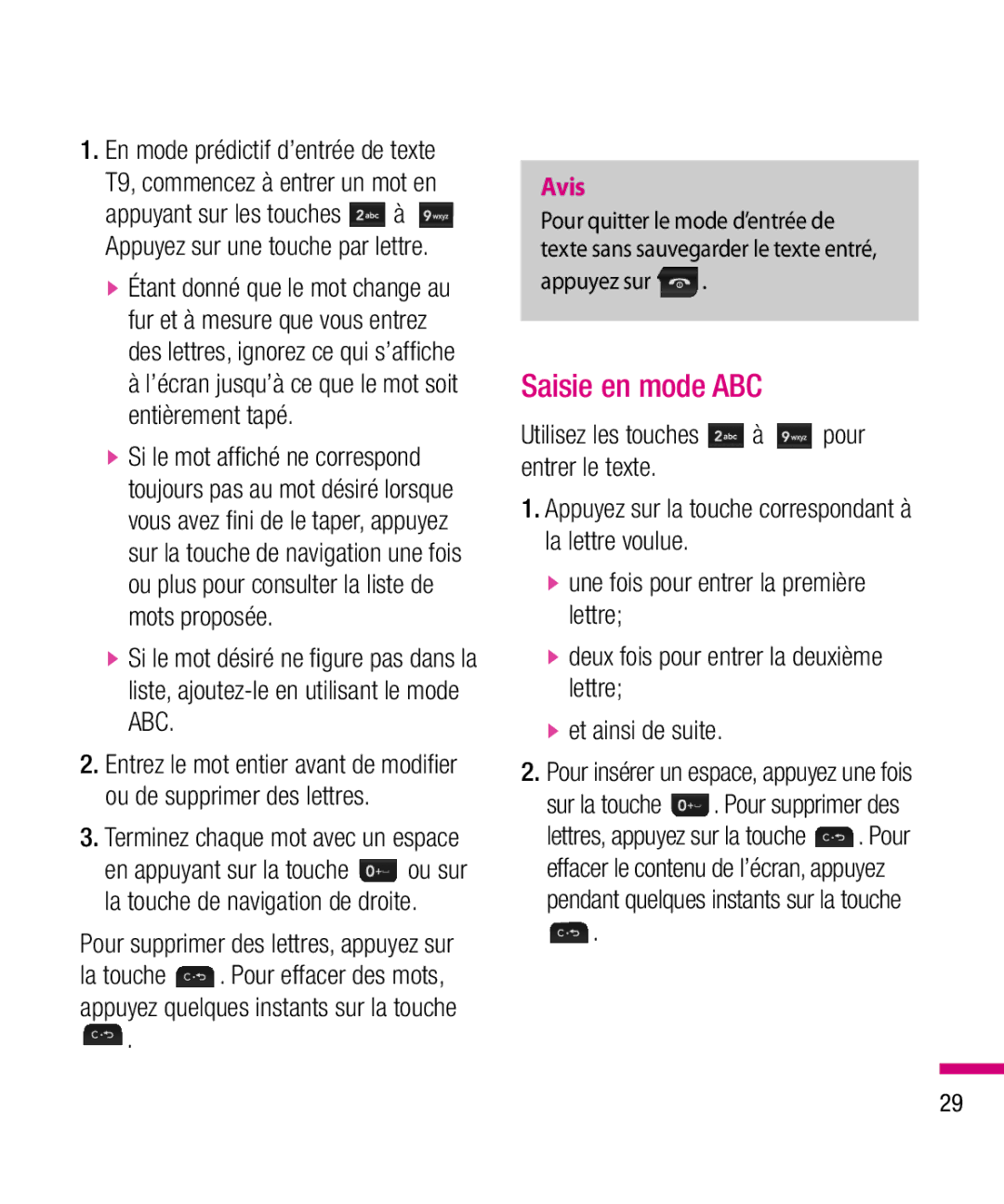 LG Electronics TU330 manual Saisie en mode ABC, Utilisez les touches à pour entrer le texte, Appuyez sur 