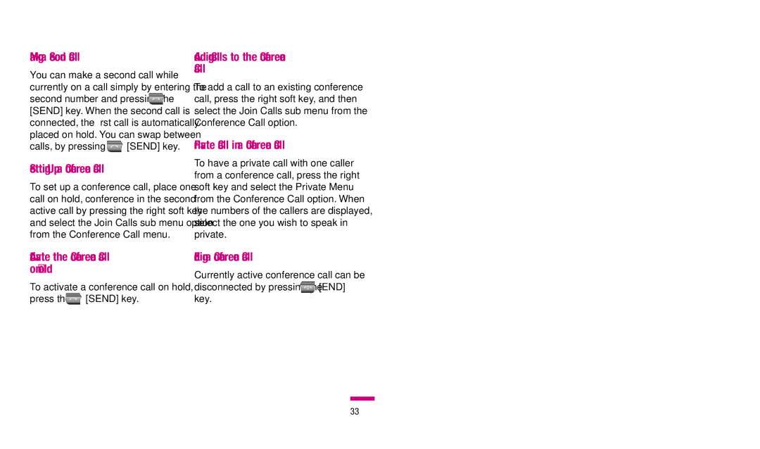 LG Electronics TU330 Setting Up a Conference Call, Activate the Conference Call on Hold, Private Call in a Conference Call 