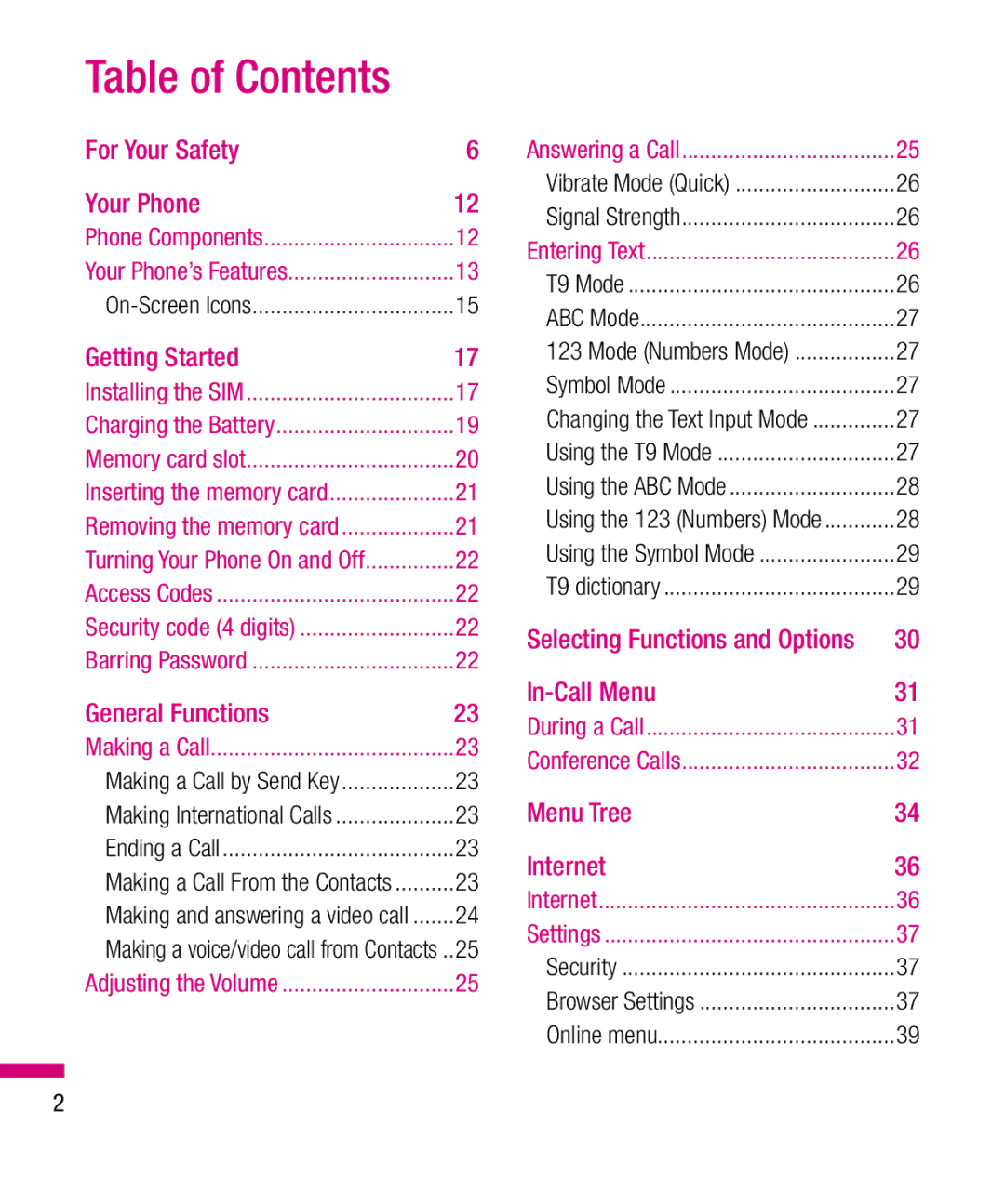 LG Electronics TU330 manual Table of Contents 