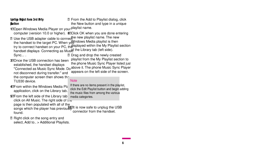 LG Electronics TU330 manual Importing a Playlist from a 3rd Party Application 