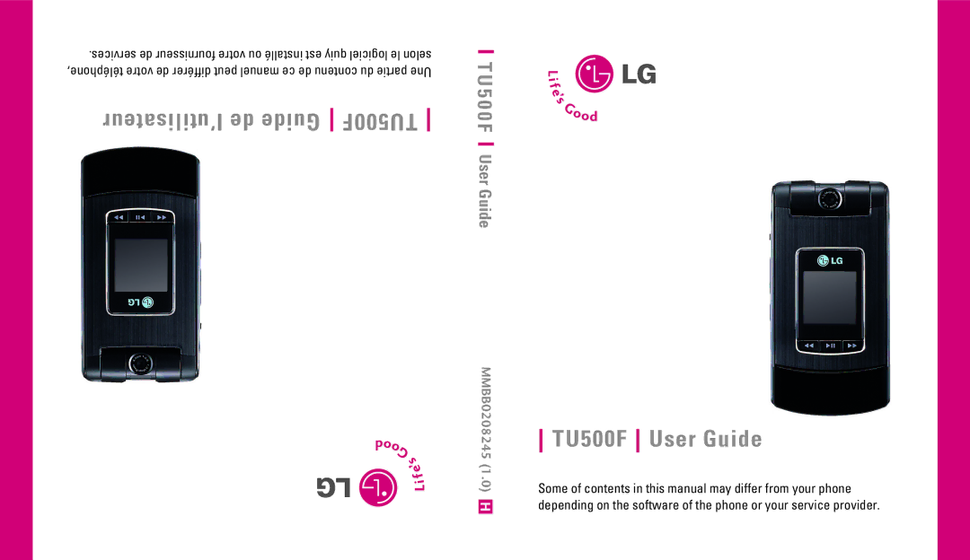 LG Electronics manual ’utilisateur de Guide TU500F 