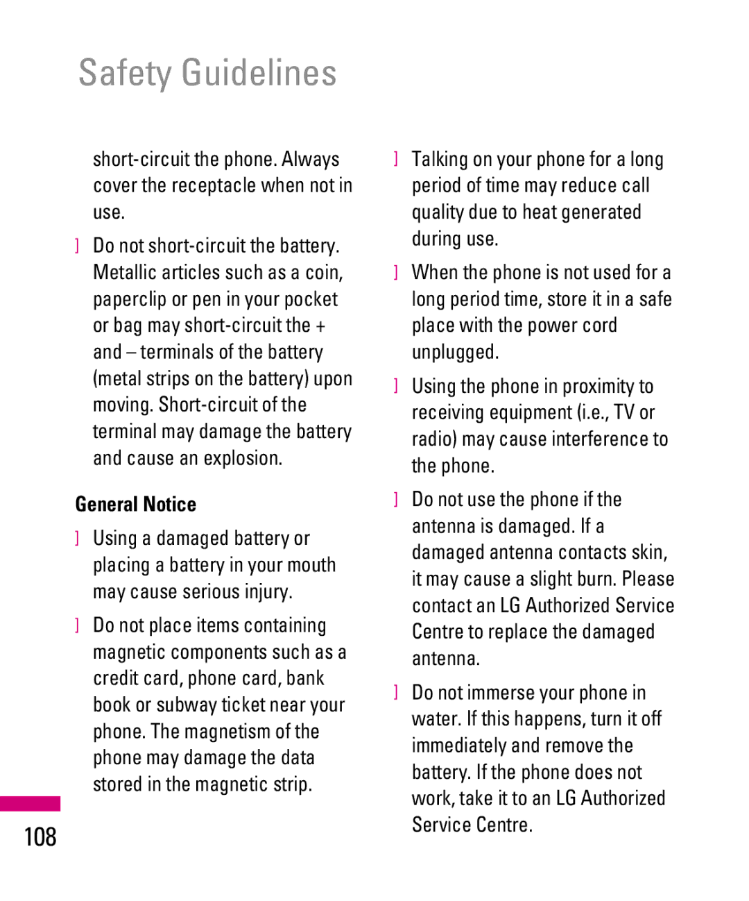 LG Electronics TU500F manual 108, General Notice 