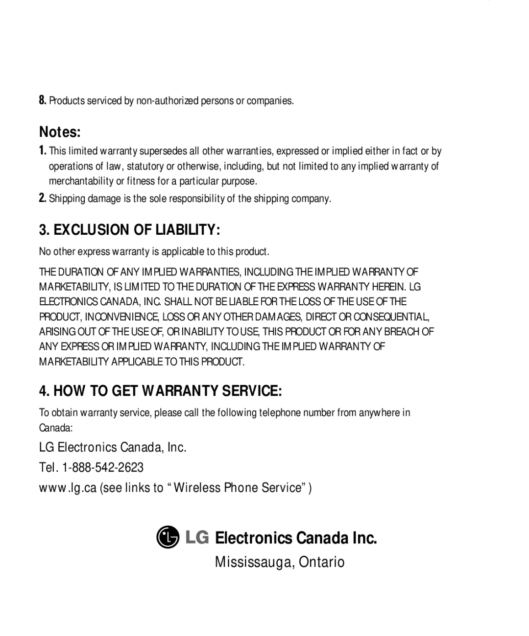 LG Electronics TU500F manual Electronics Canada Inc, Mississauga, Ontario 