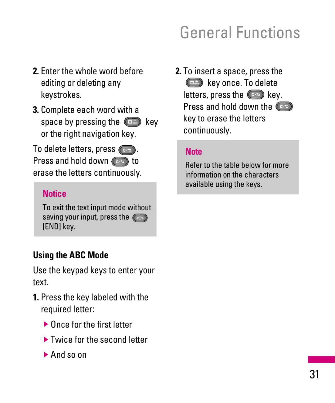 LG Electronics TU500F manual To delete letters, press, Using the ABC Mode 