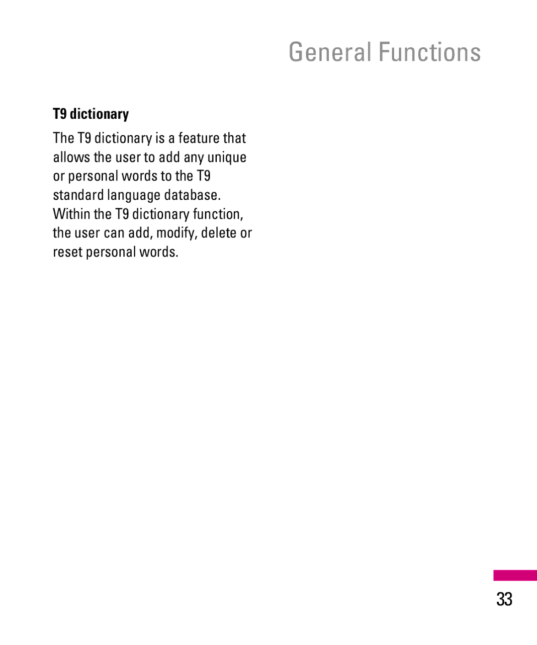 LG Electronics TU500F manual T9 dictionary 