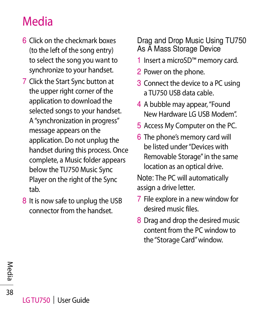 LG Electronics TU750 manual Insert a microSD memory card Power on the phone, Access My Computer on the PC 