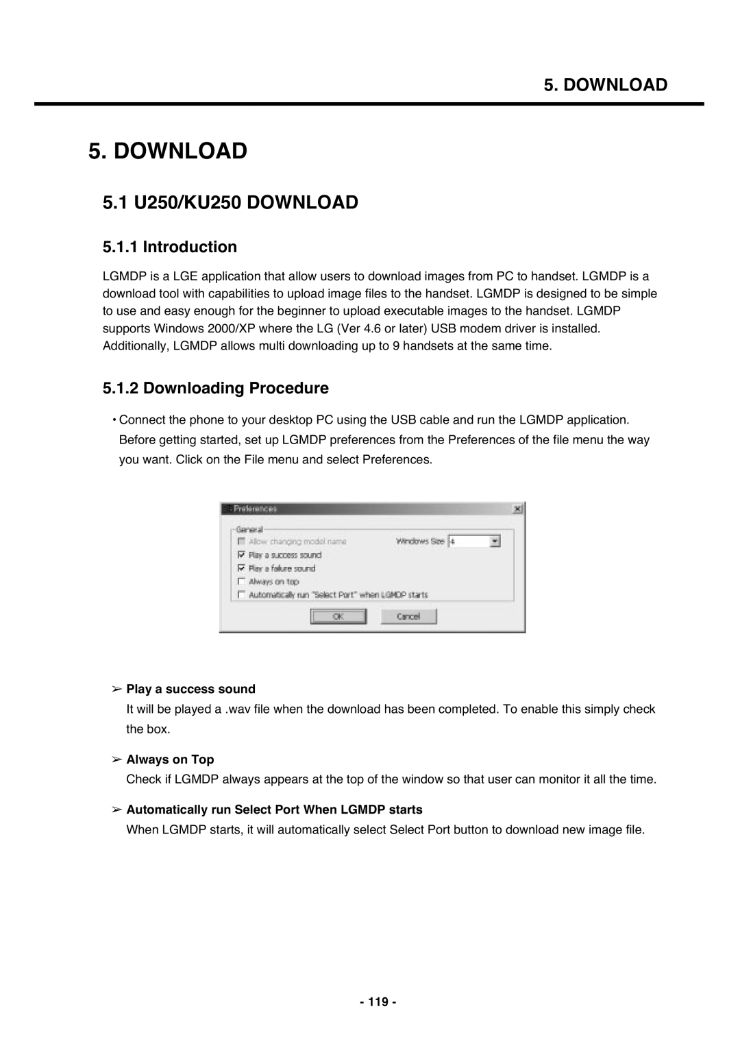 LG Electronics service manual U250/KU250 Download, Introduction, Downloading Procedure 