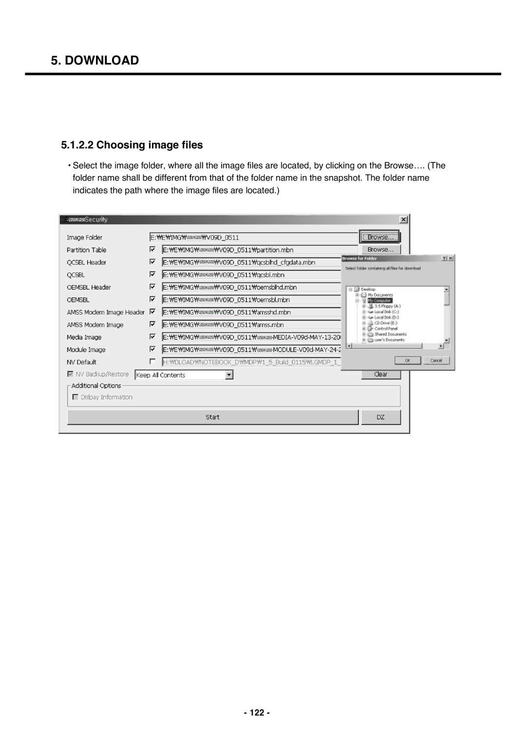 LG Electronics U250 service manual Choosing image files, 122 