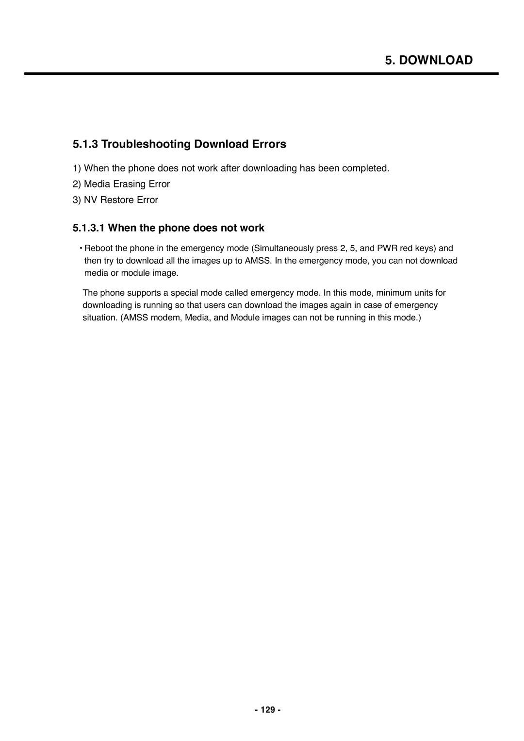 LG Electronics U250 service manual Troubleshooting Download Errors, 129 