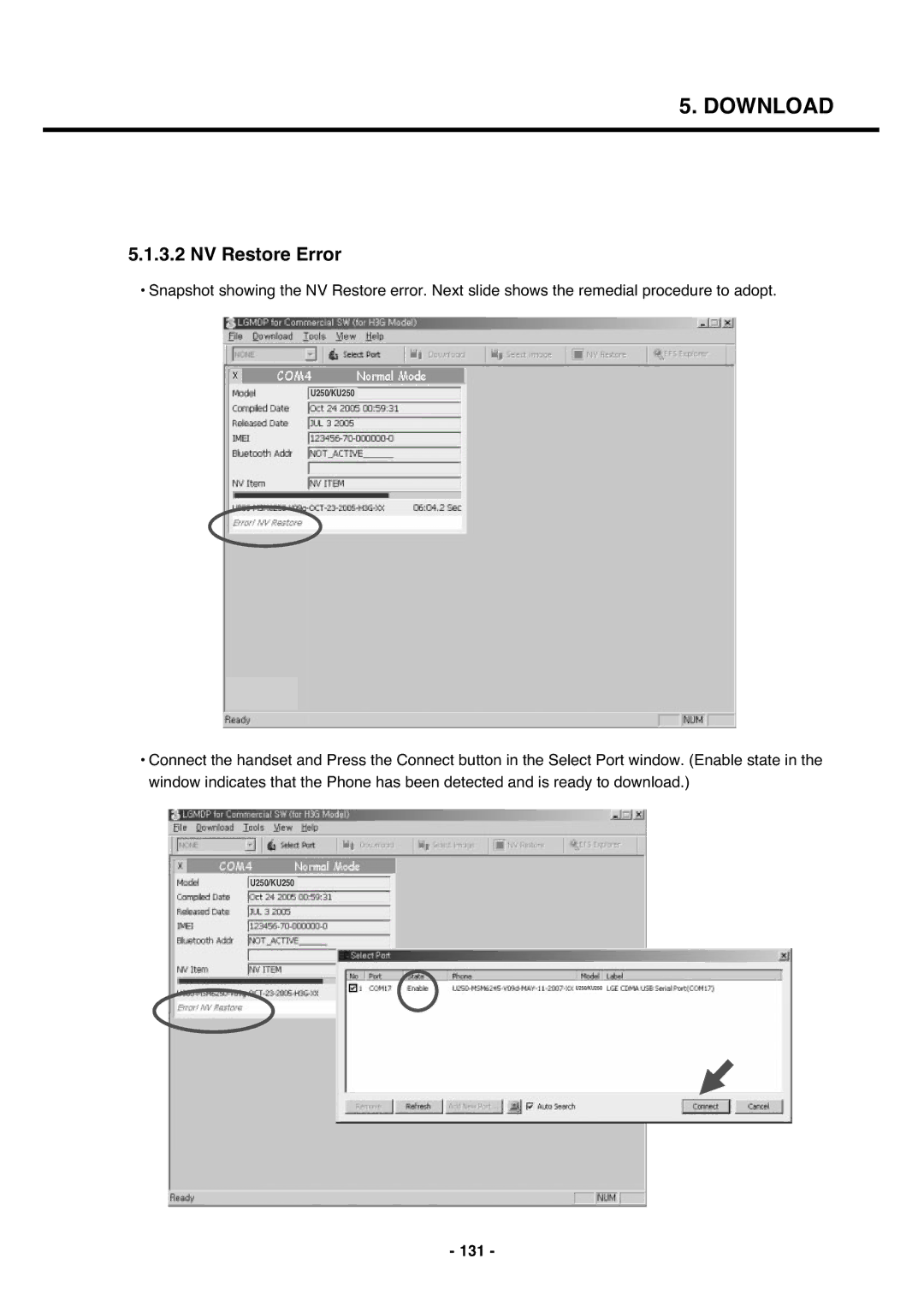 LG Electronics U250 service manual NV Restore Error, 131 