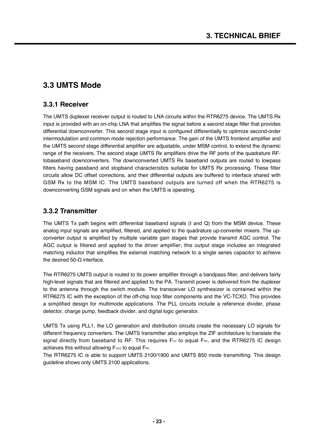 LG Electronics U250 service manual Umts Mode, Receiver, Transmitter 