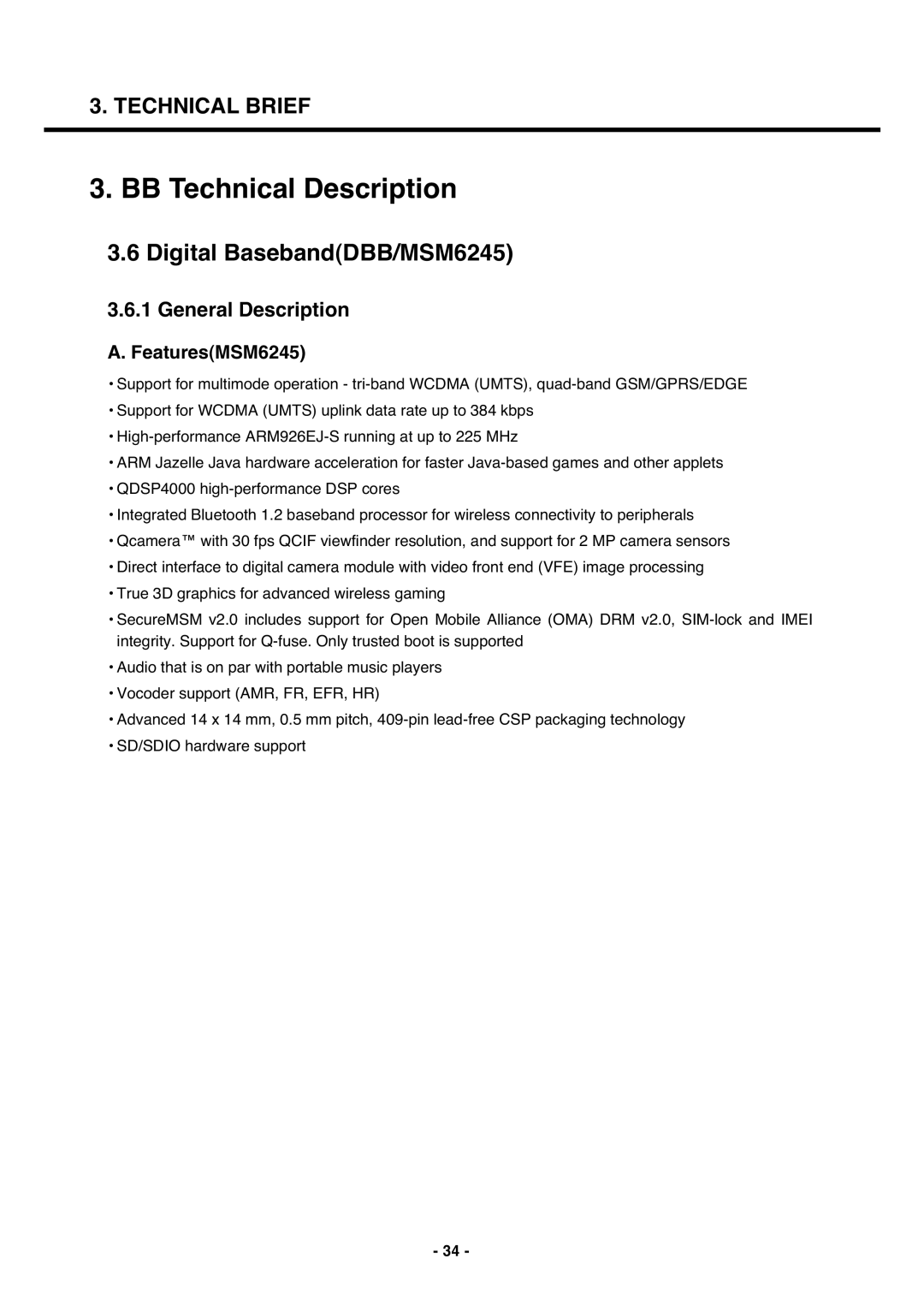 LG Electronics U250 service manual Digital BasebandDBB/MSM6245, General Description 