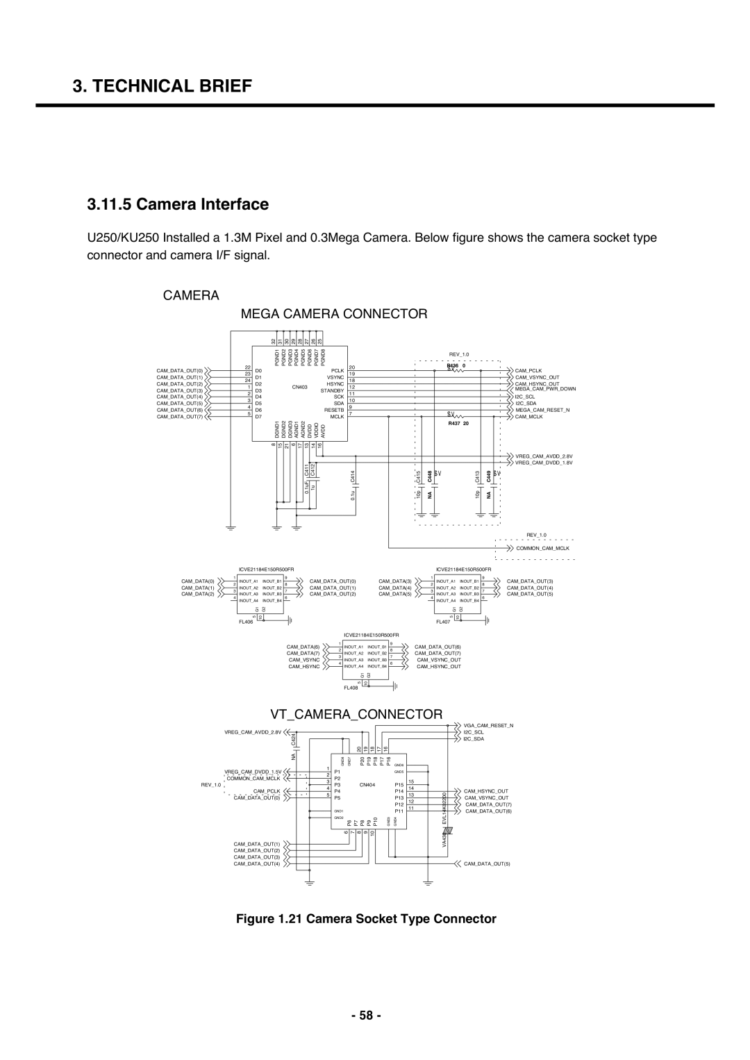 LG Electronics U250 service manual Camera Interface, Camera Socket Type Connector 