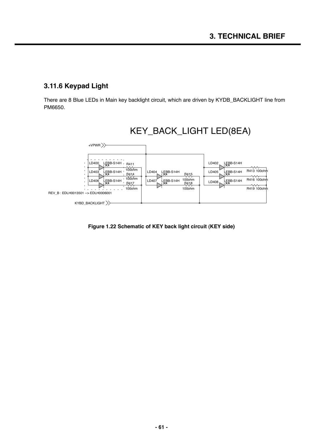 LG Electronics U250 service manual Keypad Light, Schematic of KEY back light circuit KEY side 