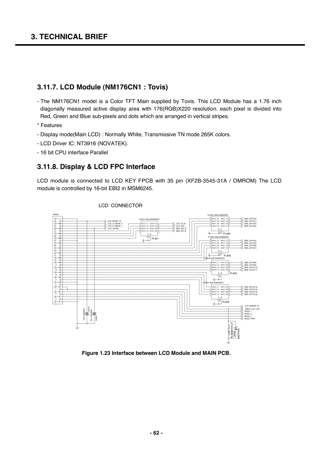 LG Electronics U250 service manual LCD Module NM176CN1 Tovis, Display & LCD FPC Interface 