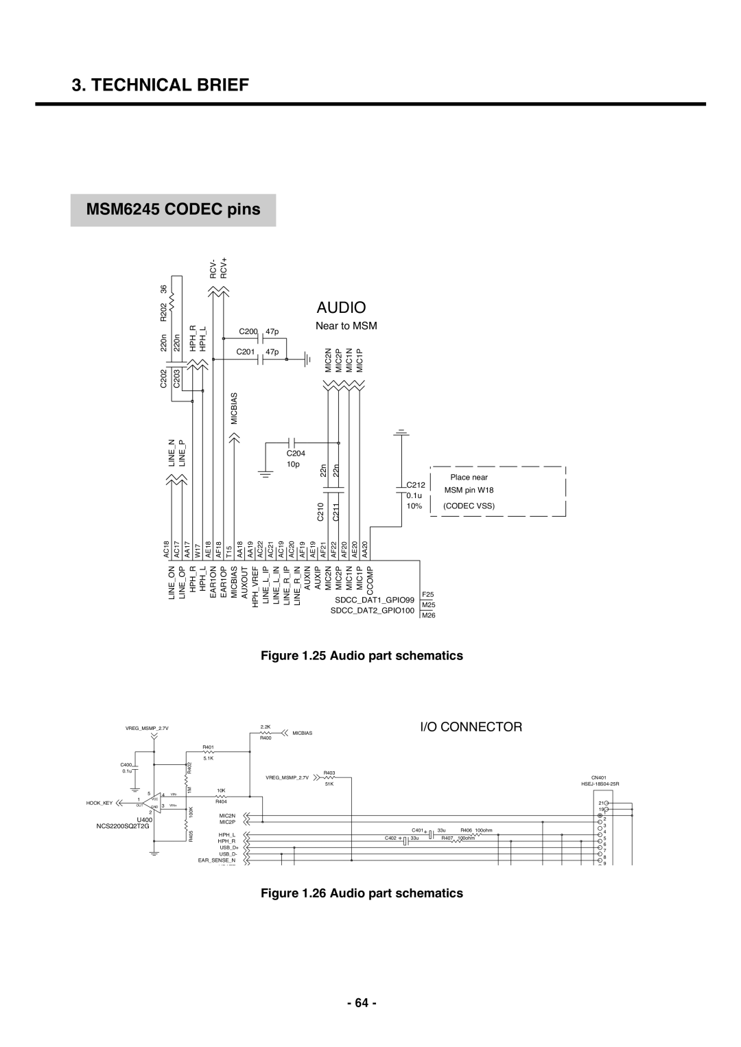 LG Electronics U250 service manual MSM6245 Codec pins, Audio part schematics 