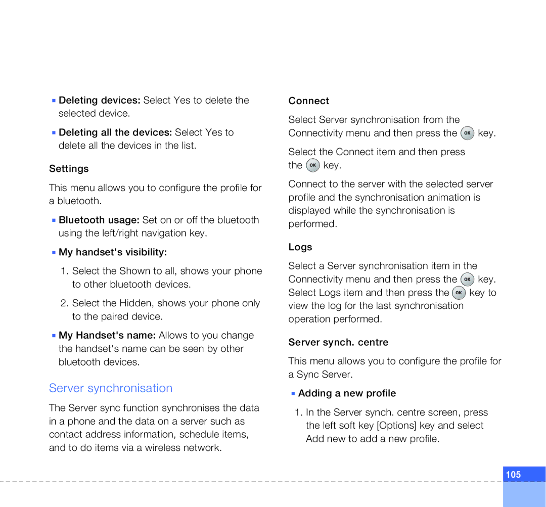 LG Electronics U400 manual Server synchronisation 