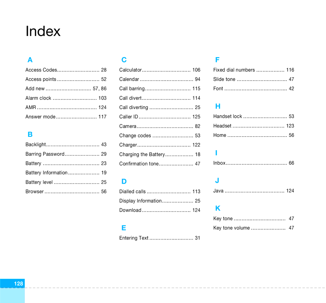 LG Electronics U400 manual Index, 117 