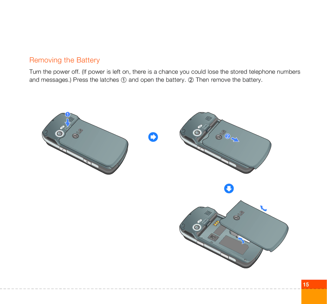 LG Electronics U400 manual Removing the Battery 