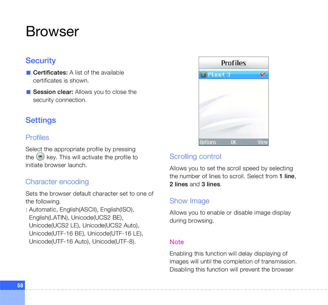 LG Electronics U400 manual Security, Settings 