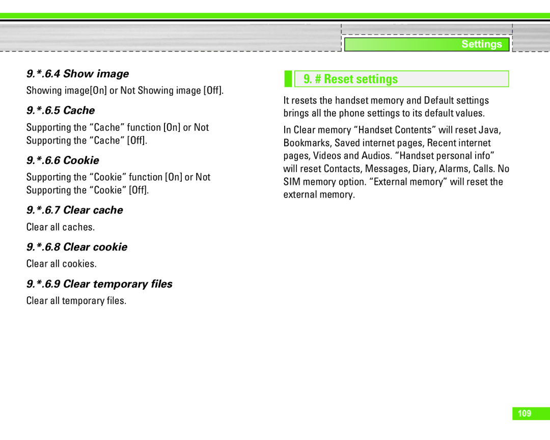 LG Electronics U8290 manual # Reset settings 