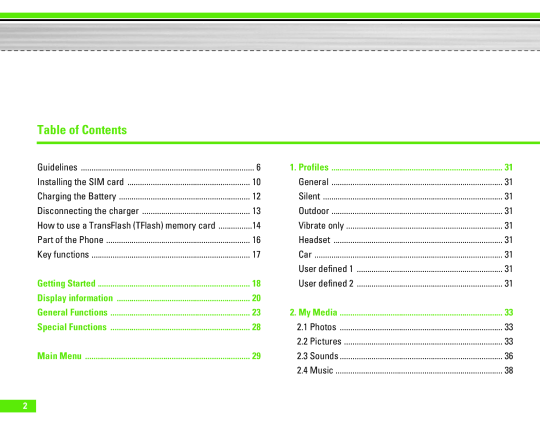 LG Electronics U8290 manual Table of Contents 