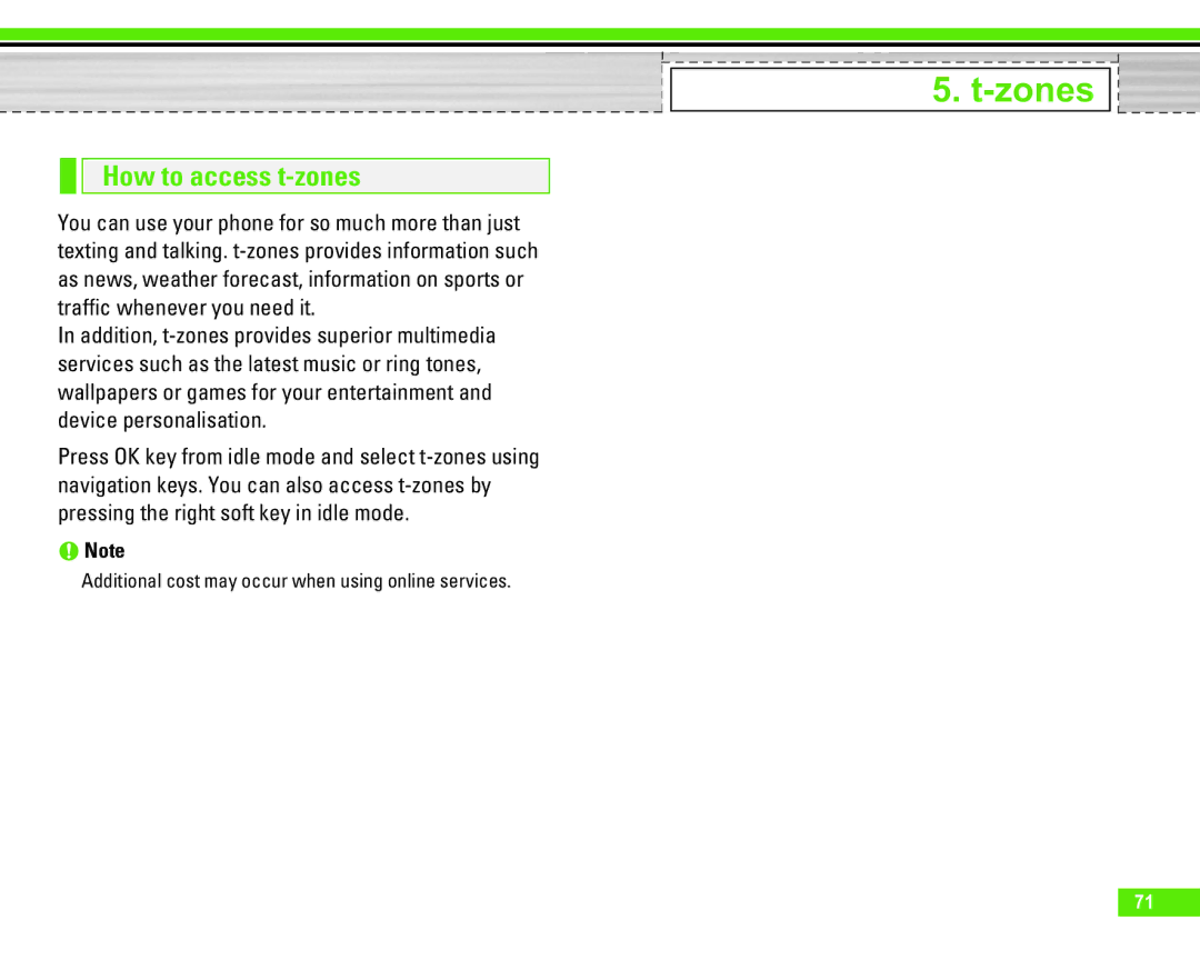 LG Electronics U8290 manual Zones, How to access t-zones 