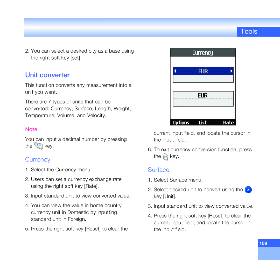 LG Electronics U8360 manual Unit converter, Currency 