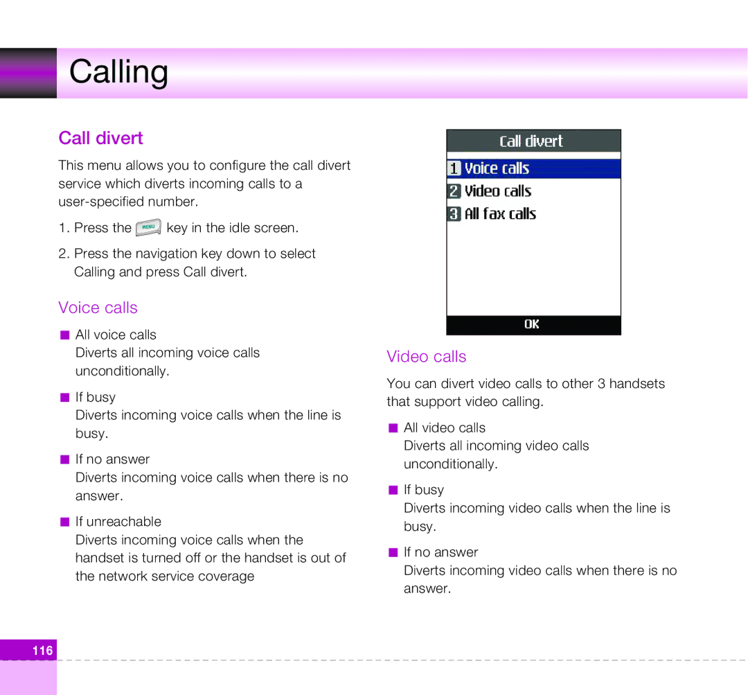 LG Electronics U8360 manual Call divert 