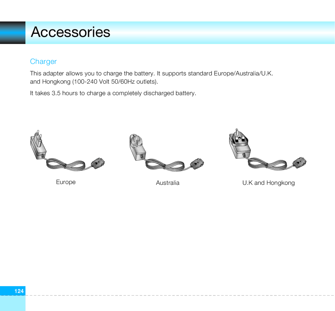 LG Electronics U8360 manual Accessories, Charger 