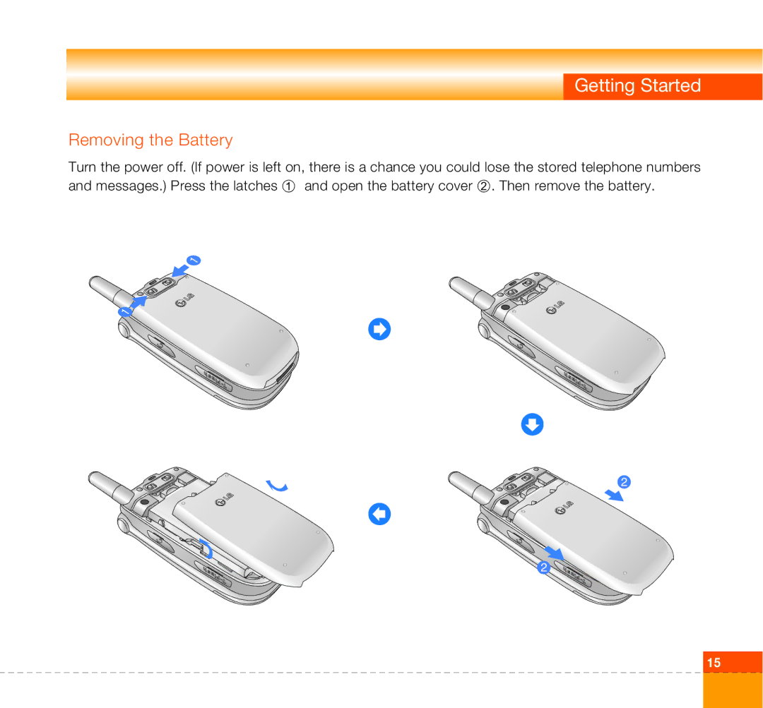 LG Electronics U8360 manual Getting Started, Removing the Battery 