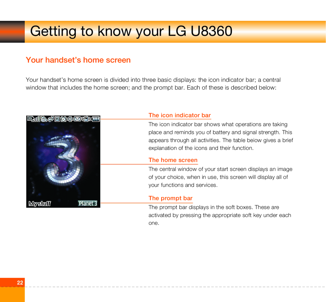 LG Electronics U8360 manual Your handset’s home screen, Icon indicator bar 