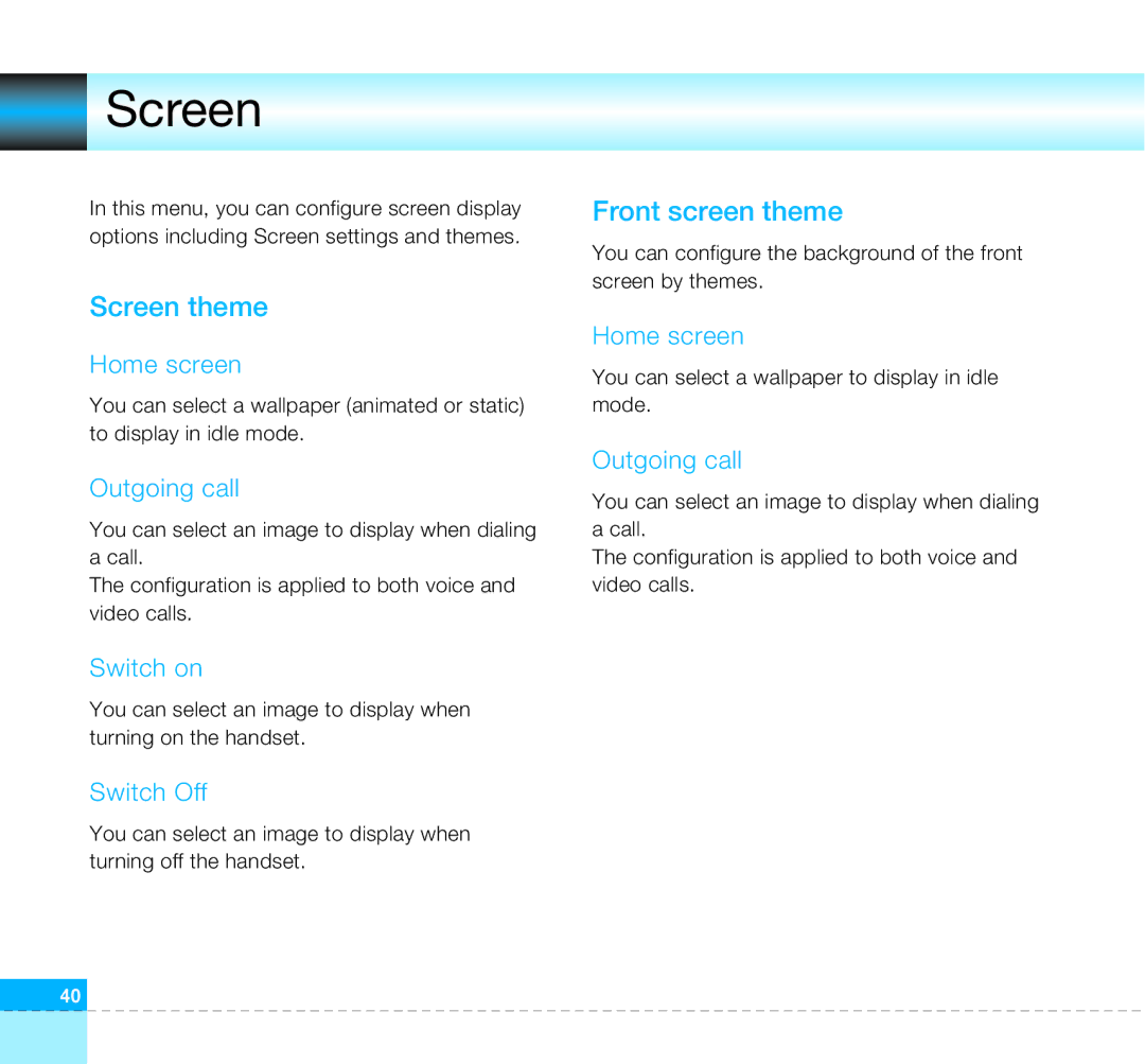 LG Electronics U8360 manual Screen theme 