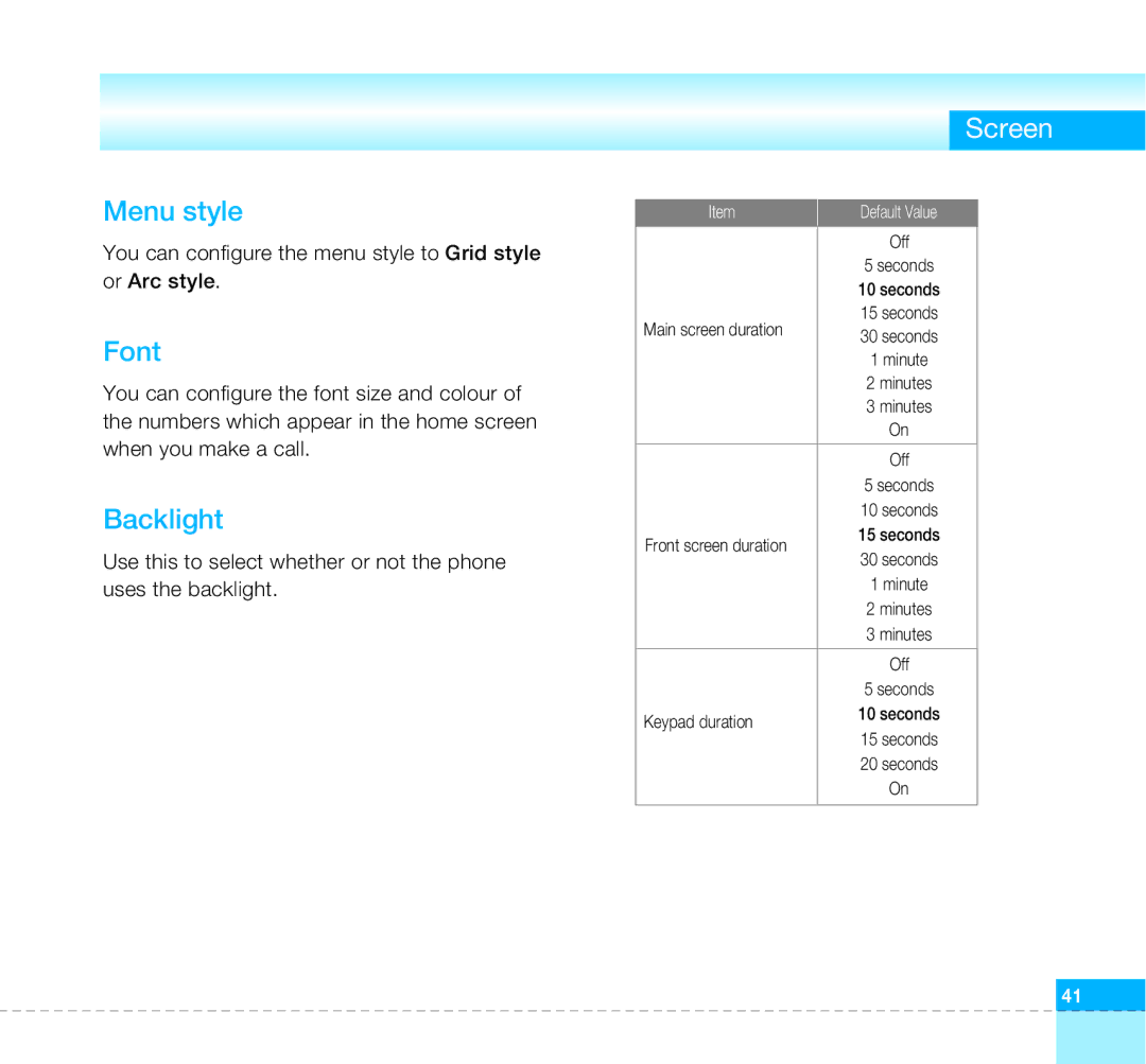 LG Electronics U8360 manual Font, Screen 