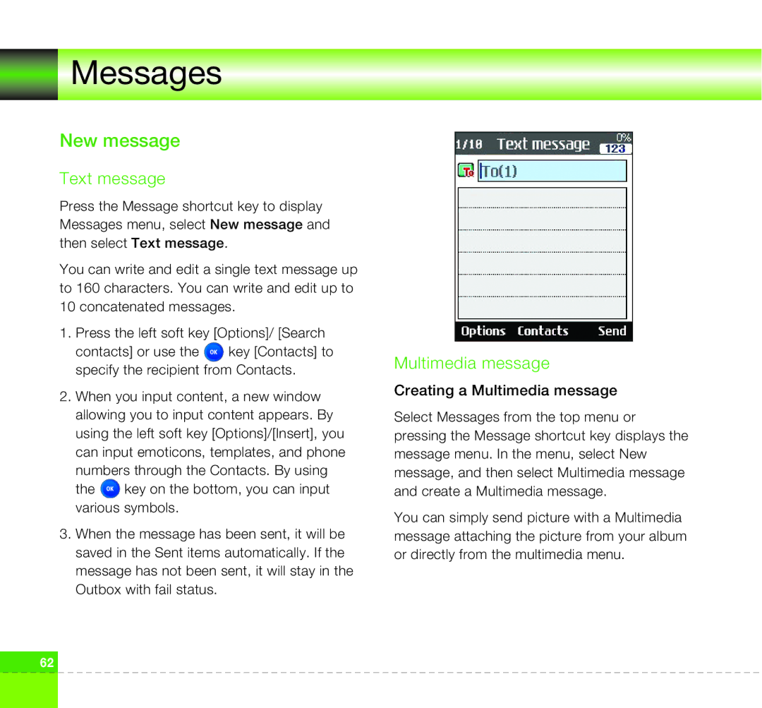 LG Electronics U8360 manual Messages, New message, Text message, Multimedia message 