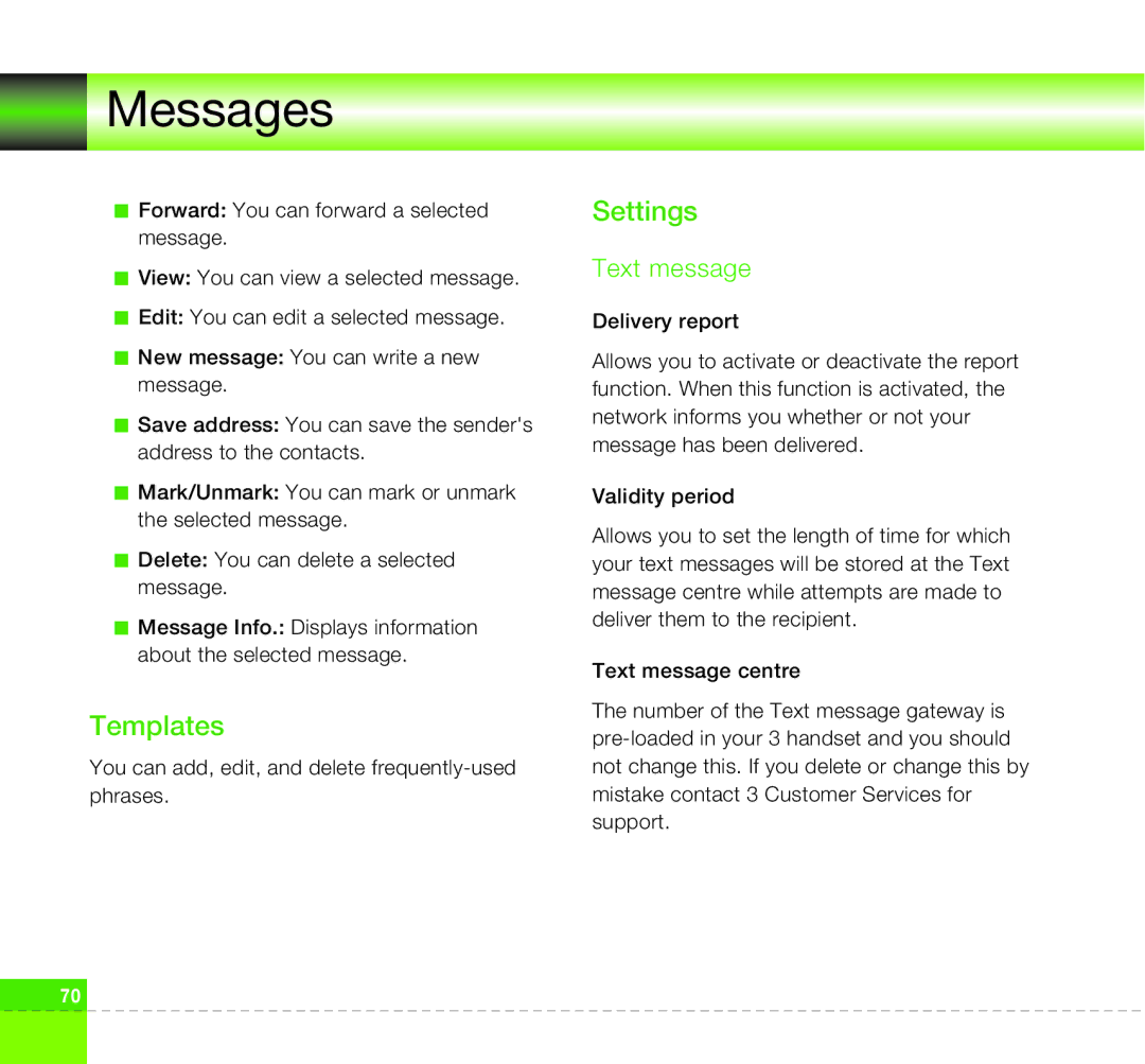 LG Electronics U8360 manual Templates, Settings 